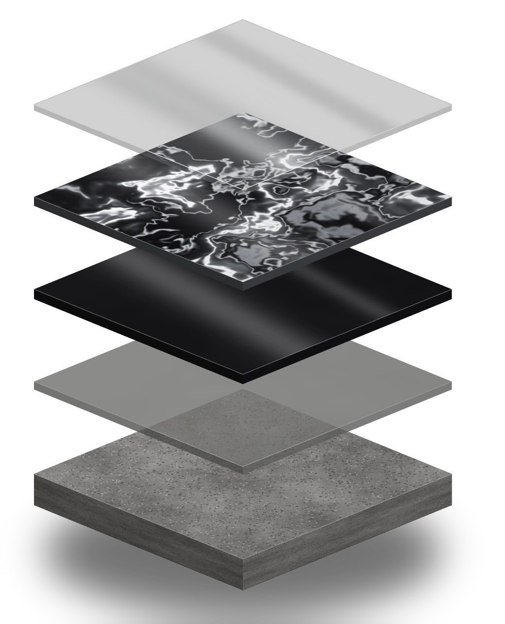 Cross-section of the metallic epoxy floor layers