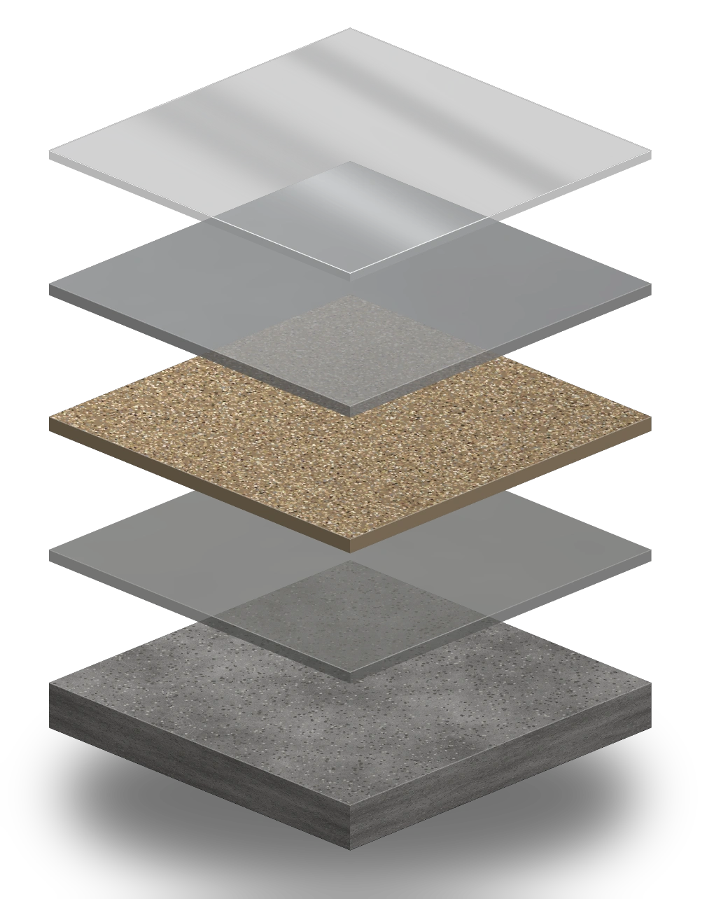 Cross-section of the quartz broadcast floor layers