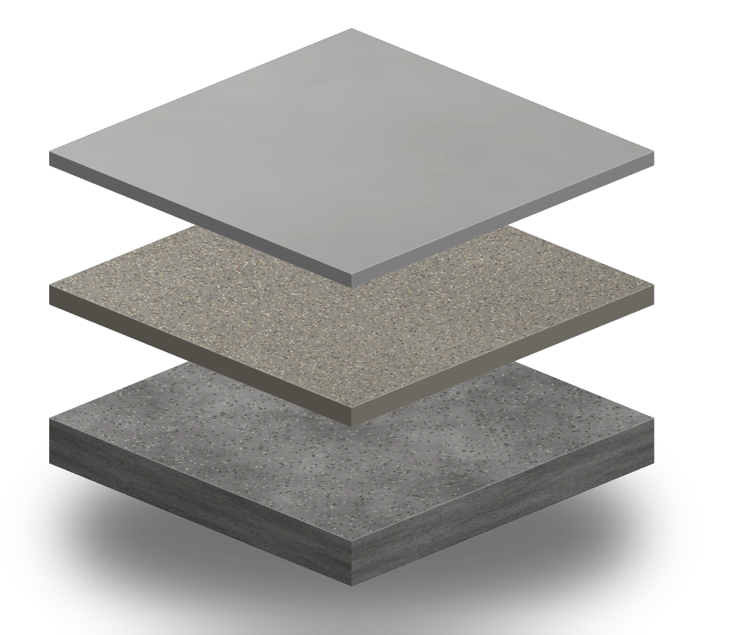 Cross-section of the urethane cement floor layers